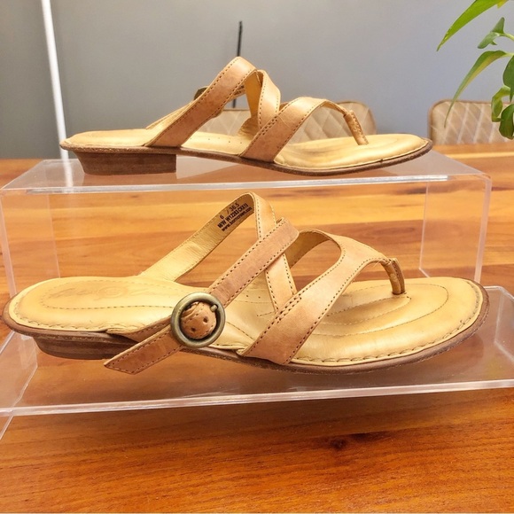 Born Crown Genuine Leather Boho Brown Flip Flops Thong Straps Slippers Sandals. - Picture 2 of 8